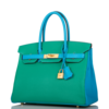 Hermès Birkin 30 Special Order HSS Menthe / Blue Aztec Chèvre BGHW