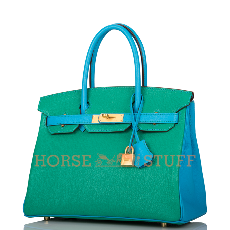 Hermès Birkin 30 Special Order HSS Menthe / Blue Aztec Chèvre BGHW