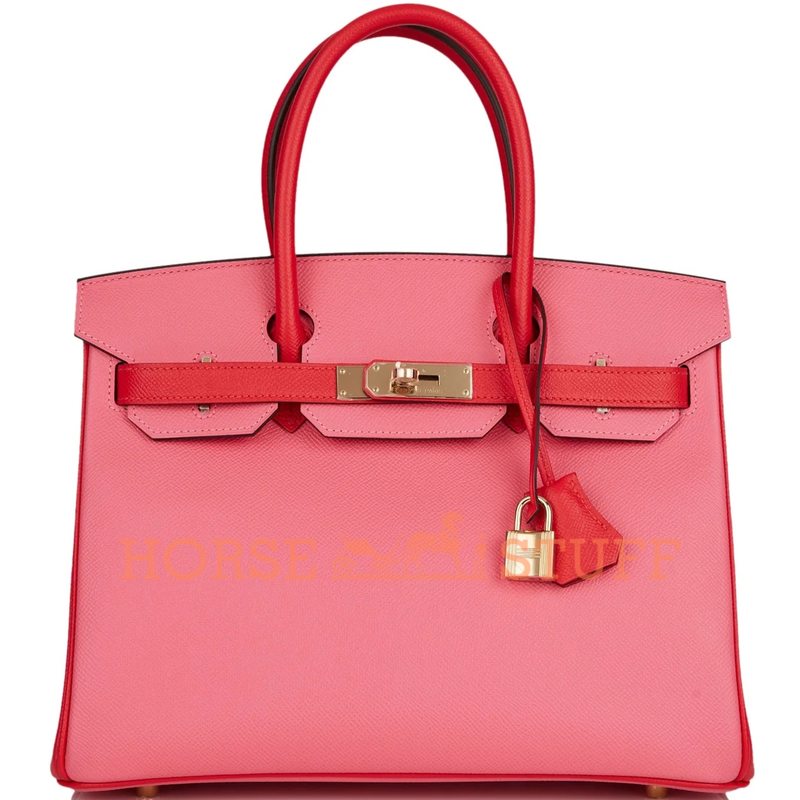 Hermès Birkin 30 Special Order HSS Rose Azalee / Rouge de Coeur Epsom Permabrass