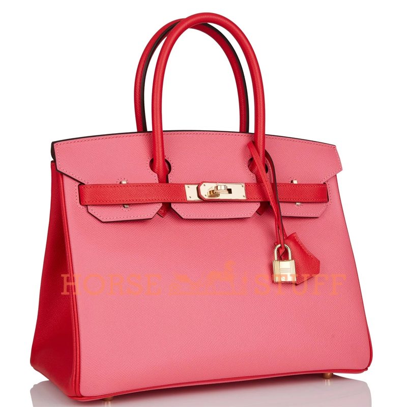 Hermès Birkin 30 Special Order HSS Rose Azalee / Rouge de Coeur Epsom Permabrass