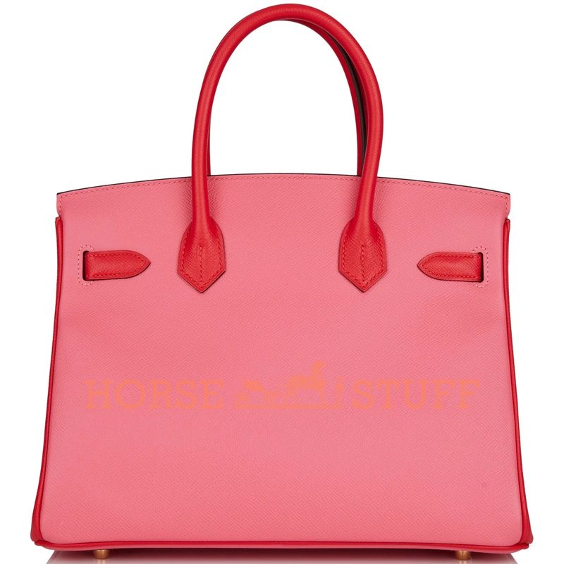 Hermès Birkin 30 Special Order HSS Rose Azalee / Rouge de Coeur Epsom Permabrass