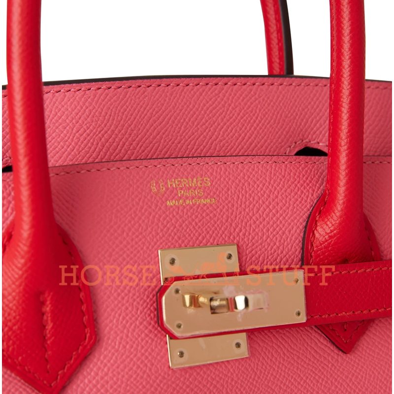 Hermès Birkin 30 Special Order HSS Rose Azalee / Rouge de Coeur Epsom Permabrass