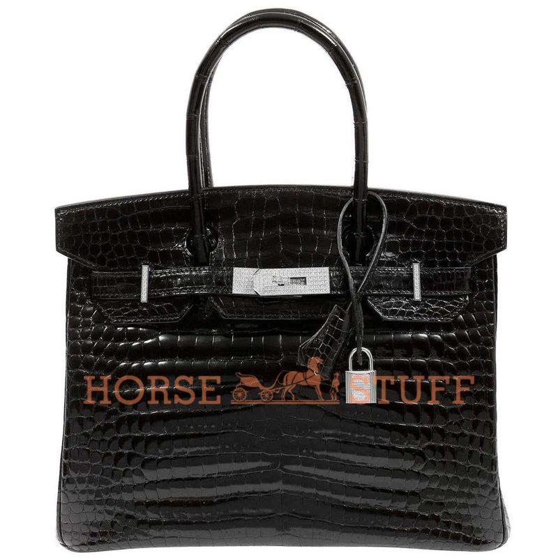 Hermès Birkin 30 Black Lisse Crocodile Niloticus White 18K Gold, Diamonds