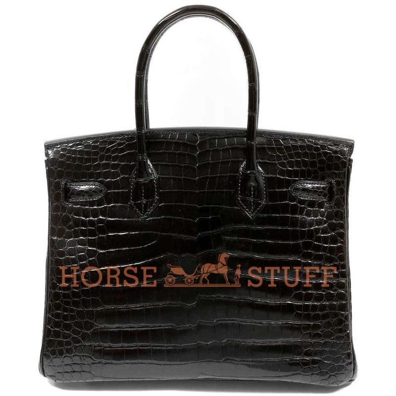 Hermès Birkin 30 Black Lisse Crocodile Niloticus White 18K Gold, Diamonds