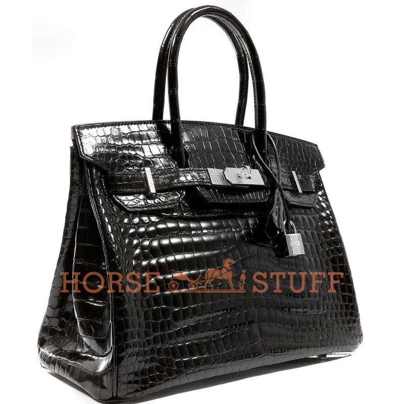 Hermès Birkin 30 Black Lisse Crocodile Niloticus White 18K Gold, Diamonds