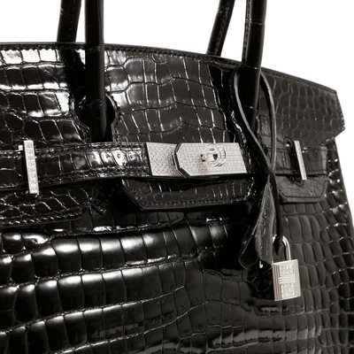 Hermès Birkin 30 Black Lisse Crocodile Niloticus White 18K Gold, Diamonds 