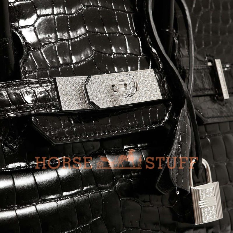 Hermès Birkin 30 Black Lisse Crocodile Niloticus White 18K Gold, Diamonds