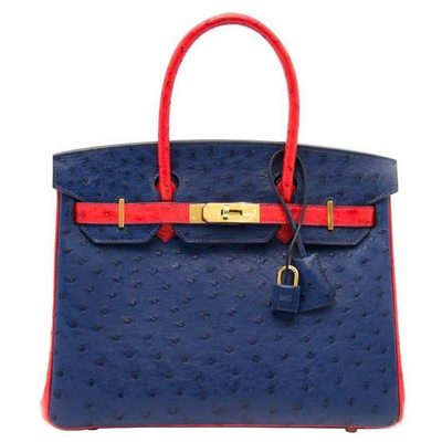 Hermès Birkin 30 Special Order HSS Blue Sapphire / Rouge de Coeur Ostrich GHW