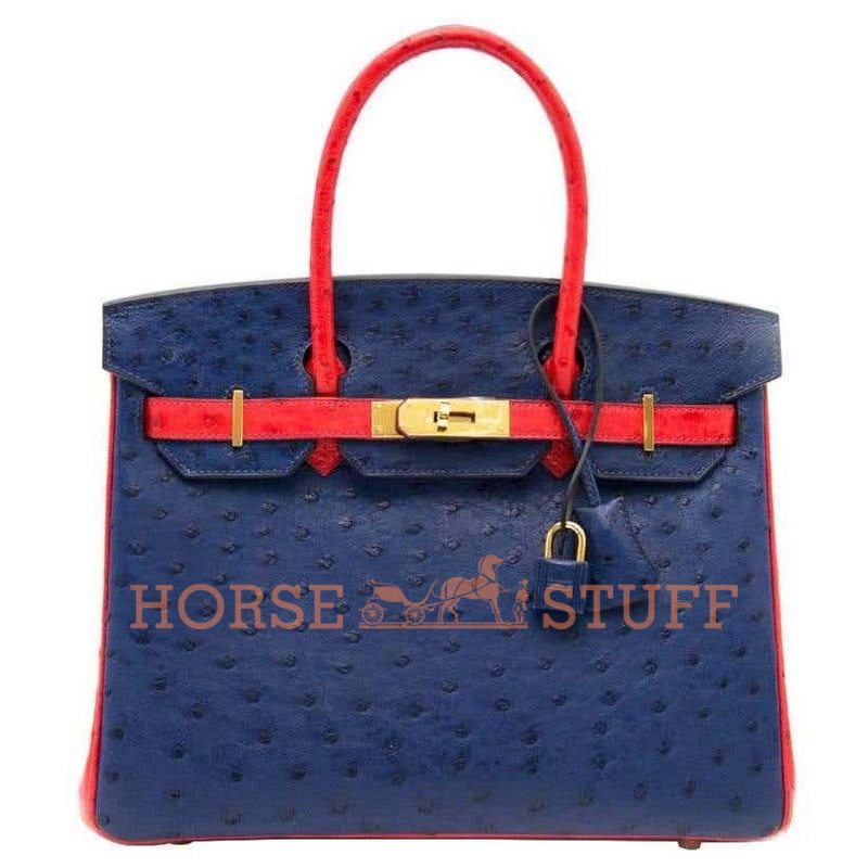 Hermès Birkin 30 Special Order HSS Blue Sapphire / Rouge de Coeur Ostrich GHW