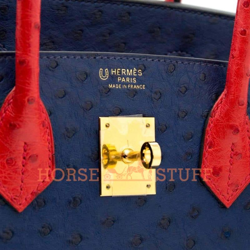 Hermès Birkin 30 Special Order HSS Blue Sapphire / Rouge de Coeur Ostrich GHW