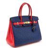 Hermès Birkin 30 Special Order HSS Blue Sapphire / Rouge de Coeur Ostrich GHW