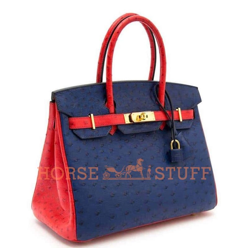 Hermès Birkin 30 Special Order HSS Blue Sapphire / Rouge de Coeur Ostrich GHW