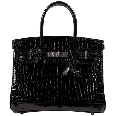 Hermès Birkin 30 Black Lisse Crocodile Porosus PHW