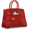 Hermès Birkin 30 Braise Lisse Crocodile Porosus White 18K Gold, Diamonds