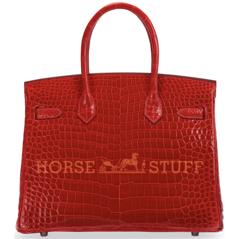 Hermès Birkin 30 Braise Lisse Crocodile Porosus White 18K Gold, Diamonds