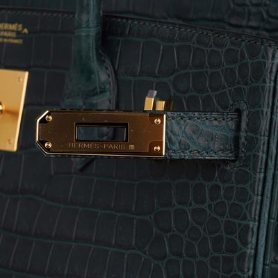 Hermès Birkin 30 Vert Fonce Matte Crocodile Porosus GHW