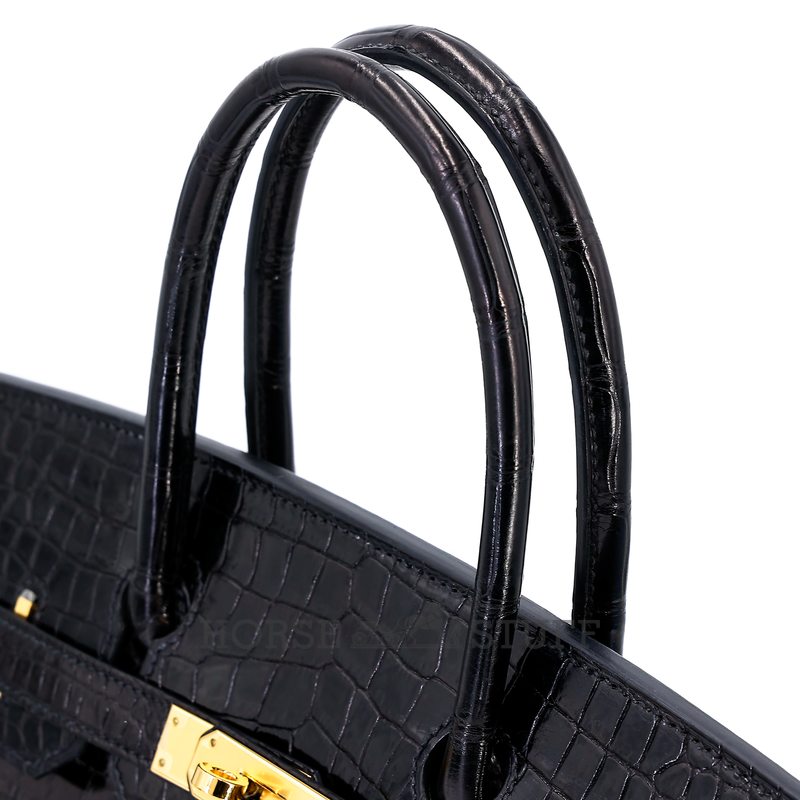 Hermès Birkin Sellier 30 Black Shiny Crocodile Porosus GHW