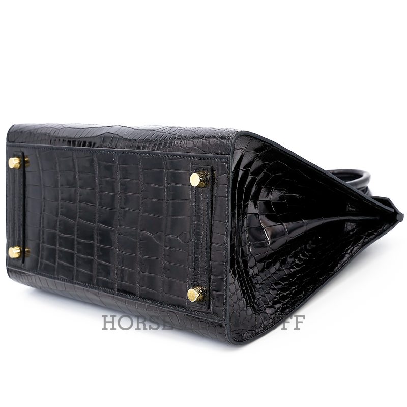 Hermès Birkin Sellier 30 Black Shiny Crocodile Porosus GHW