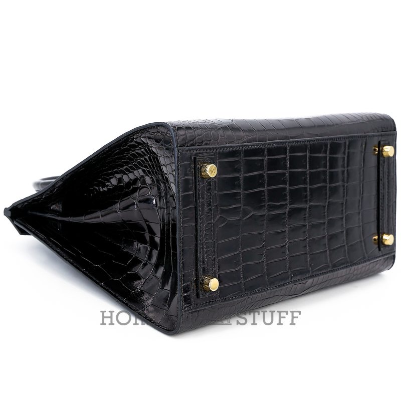 Hermès Birkin Sellier 30 Black Shiny Crocodile Porosus GHW