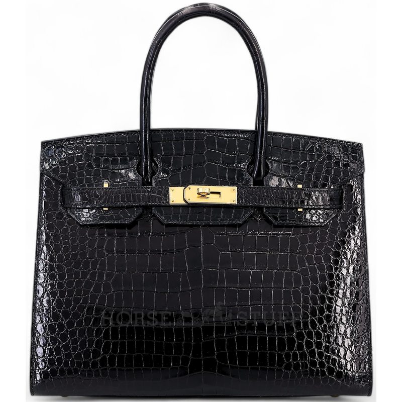 Hermès Birkin Sellier 30 Black Shiny Crocodile Porosus GHW