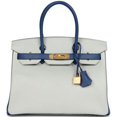 Hermès Birkin 30 Special Order HSS Gris Perle / Blue Sapphire Chèvre BGHW