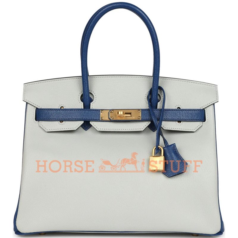 Hermès Birkin 30 Special Order HSS Gris Perle / Blue Sapphire Chèvre BGHW