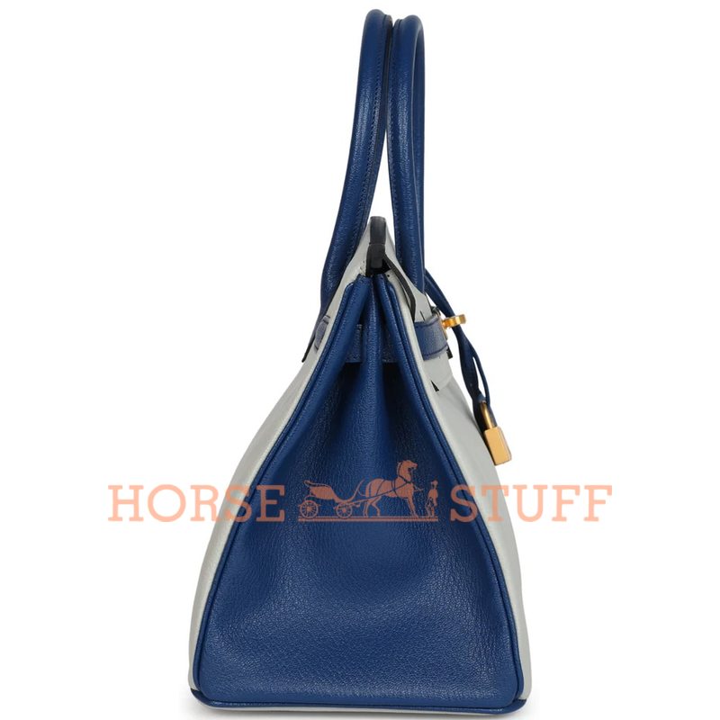 Hermès Birkin 30 Special Order HSS Gris Perle / Blue Sapphire Chèvre BGHW