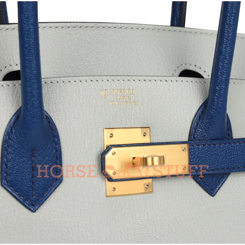 Hermès Birkin 30 Special Order HSS Gris Perle / Blue Sapphire Chèvre BGHW