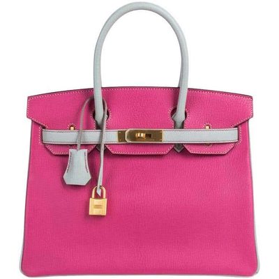 Hermès Birkin 30 Special Order HSS Rose Shocking / Gris Perle Chèvre BGHW