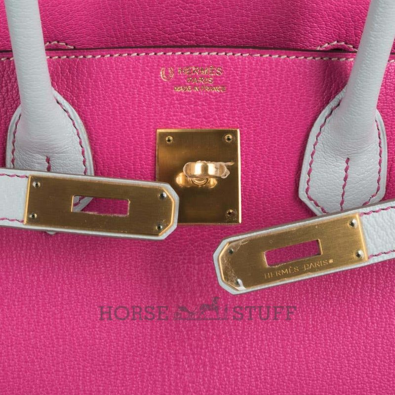 Hermès Birkin 30 Special Order HSS Rose Shocking / Gris Perle Chèvre BGHW