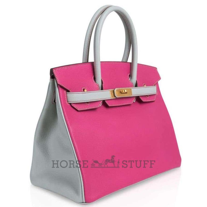 Hermès Birkin 30 Special Order HSS Rose Shocking / Gris Perle Chèvre BGHW