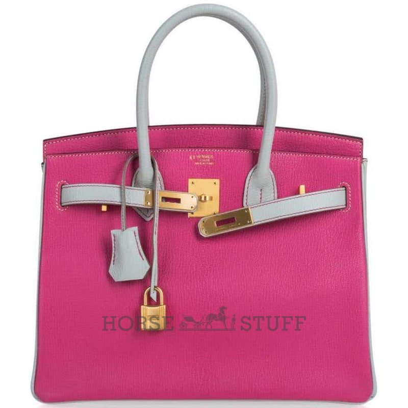 Hermès Birkin 30 Special Order HSS Rose Shocking / Gris Perle Chèvre BGHW