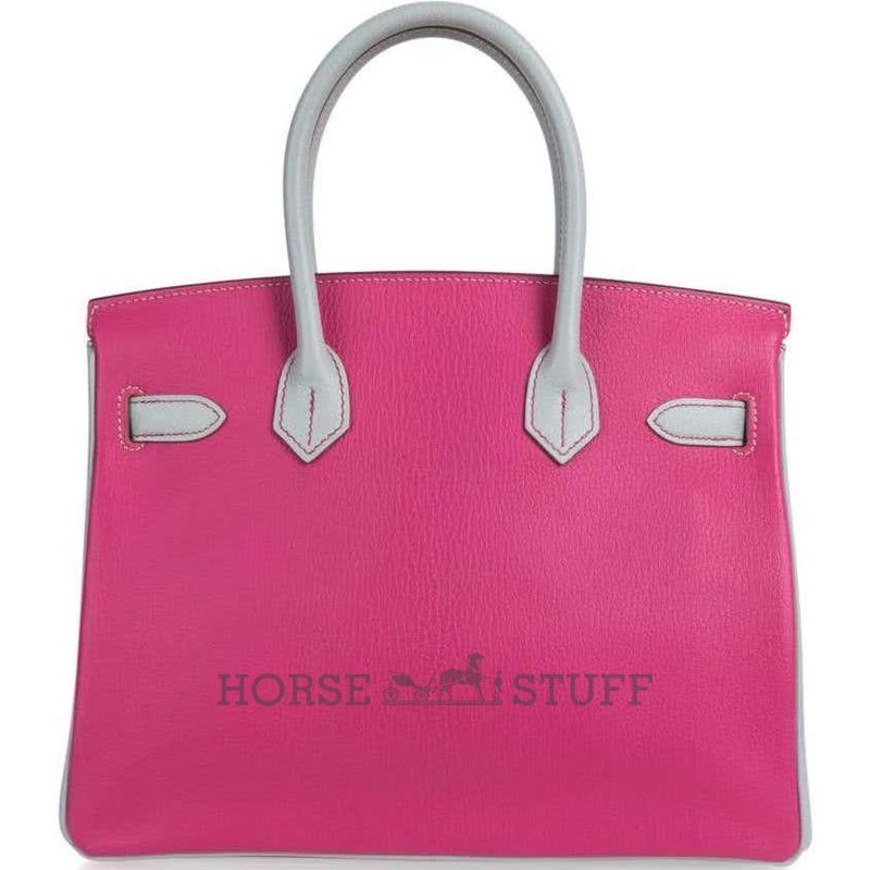 Hermès Birkin 30 Special Order HSS Rose Shocking / Gris Perle Chèvre BGHW