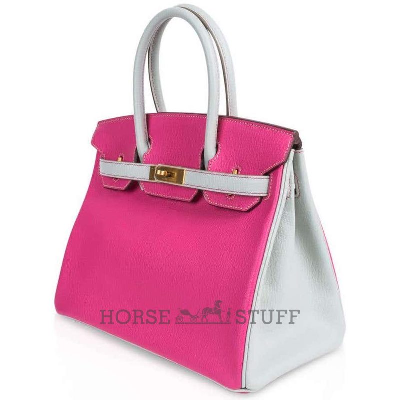 Hermès Birkin 30 Special Order HSS Rose Shocking / Gris Perle Chèvre BGHW