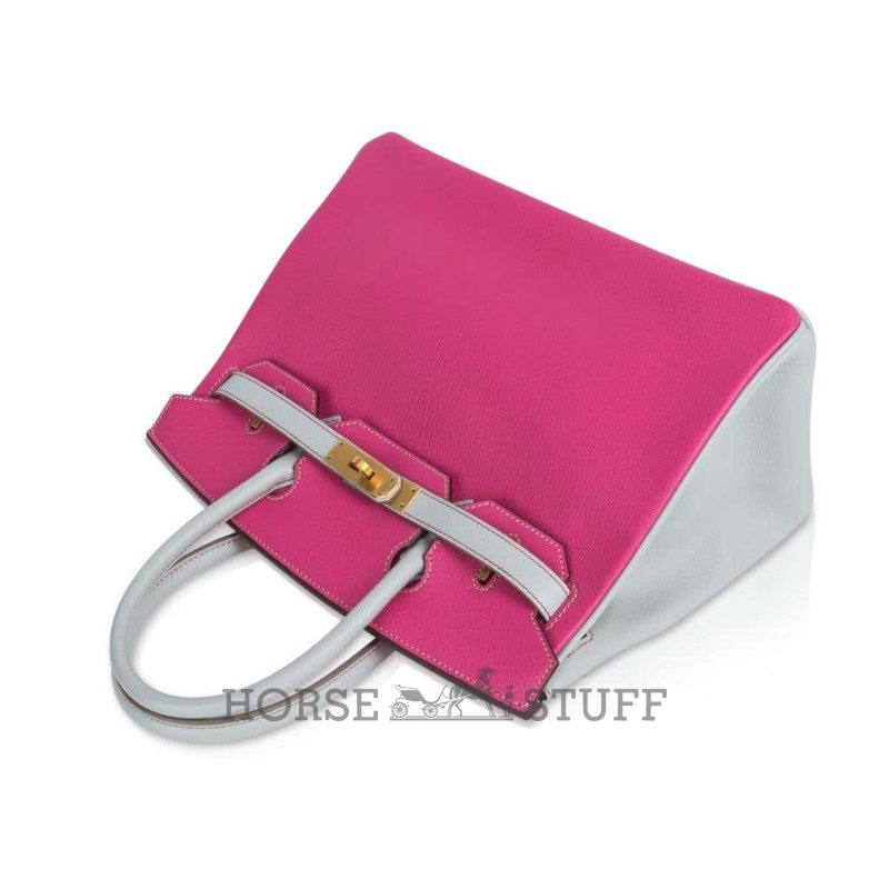 Hermès Birkin 30 Special Order HSS Rose Shocking / Gris Perle Chèvre BGHW