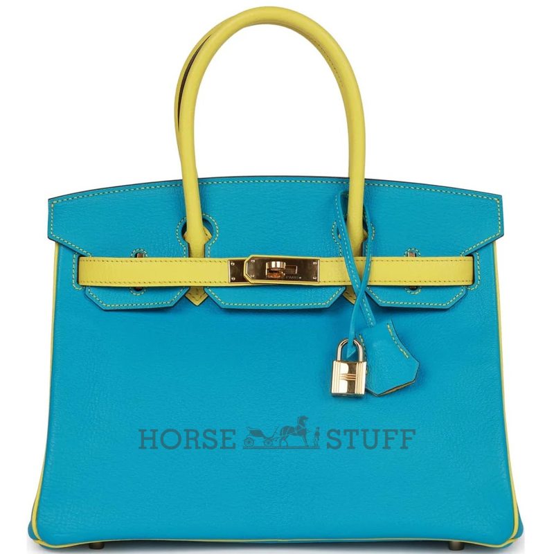 Hermès Birkin 30 Special Order HSS Turquoise / Lime Chèvre GHW