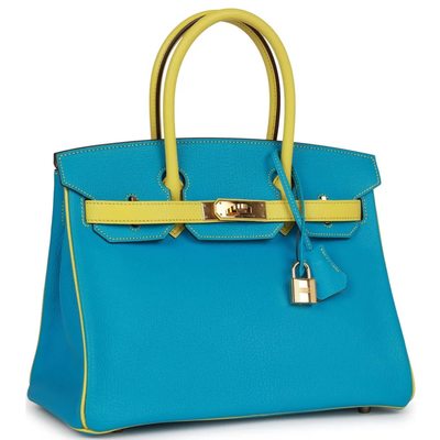 Hermès Birkin 30 Special Order HSS Turquoise / Lime Chèvre GHW