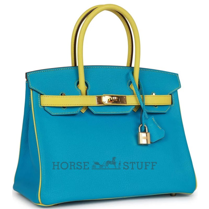 Hermès Birkin 30 Special Order HSS Turquoise / Lime Chèvre GHW