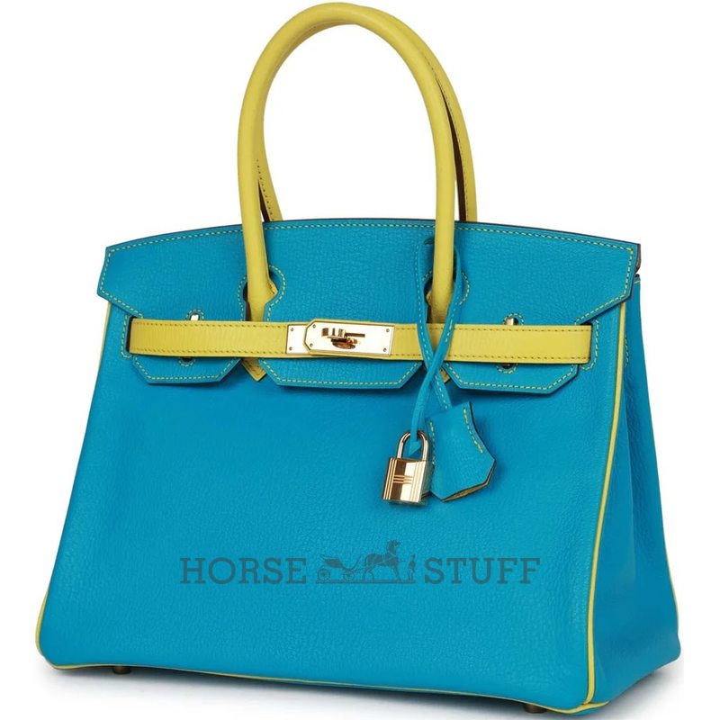 Hermès Birkin 30 Special Order HSS Turquoise / Lime Chèvre GHW