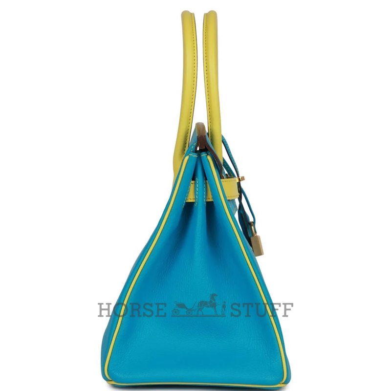 Hermès Birkin 30 Special Order HSS Turquoise / Lime Chèvre GHW