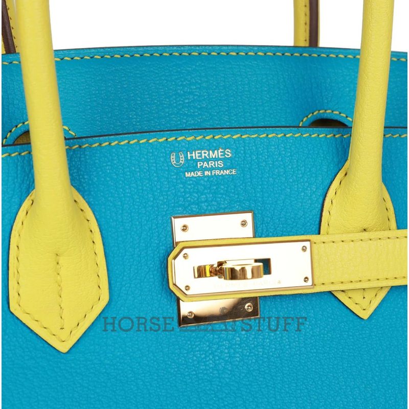 Hermès Birkin 30 Special Order HSS Turquoise / Lime Chèvre GHW