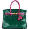 Hermès Birkin 30 Special Order HSS Vert Emerald / Rose Scheherazade Shiny Crocodile Niloticus BGHW