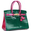 Hermès Birkin 30 Special Order HSS Vert Emerald / Rose Scheherazade Shiny Crocodile Niloticus BGHW