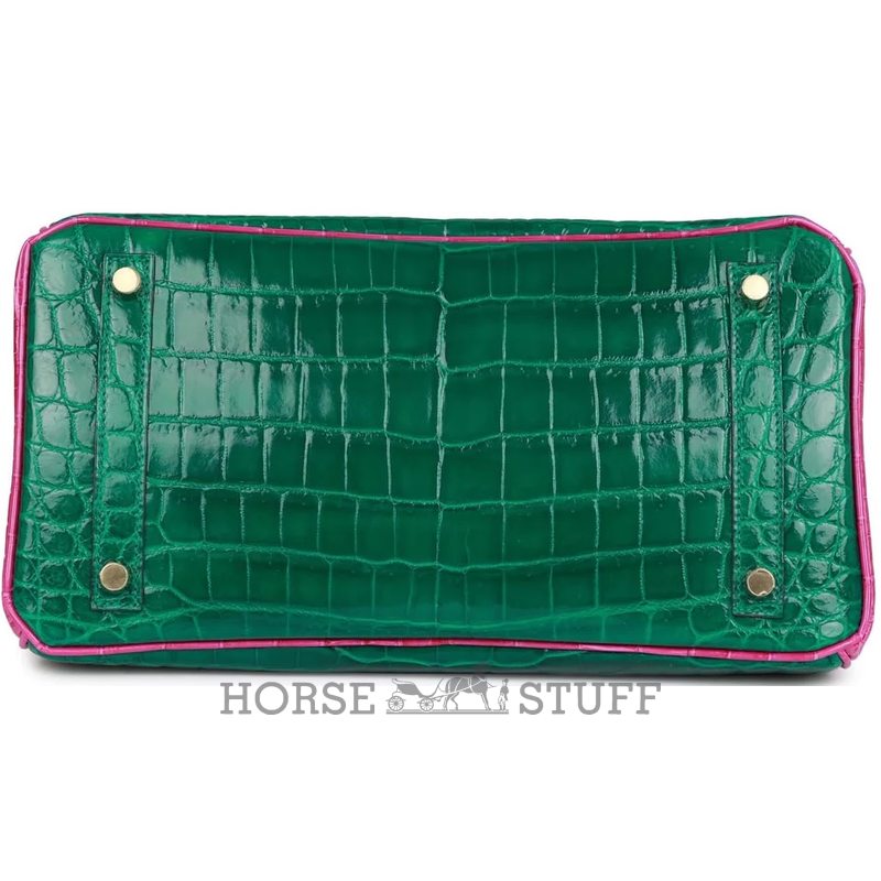 Hermès Birkin 30 Special Order HSS Vert Emerald / Rose Scheherazade Shiny Crocodile Niloticus BGHW