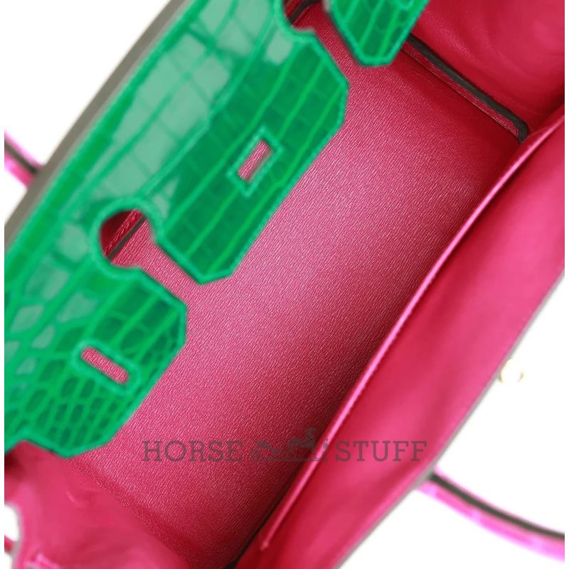 Hermès Birkin 30 Special Order HSS Vert Emerald / Rose Scheherazade Shiny Crocodile Niloticus BGHW