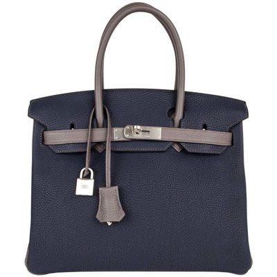 Hermès Birkin 30 Special Order HSS Blue Nuit / Etain Togo BPHW