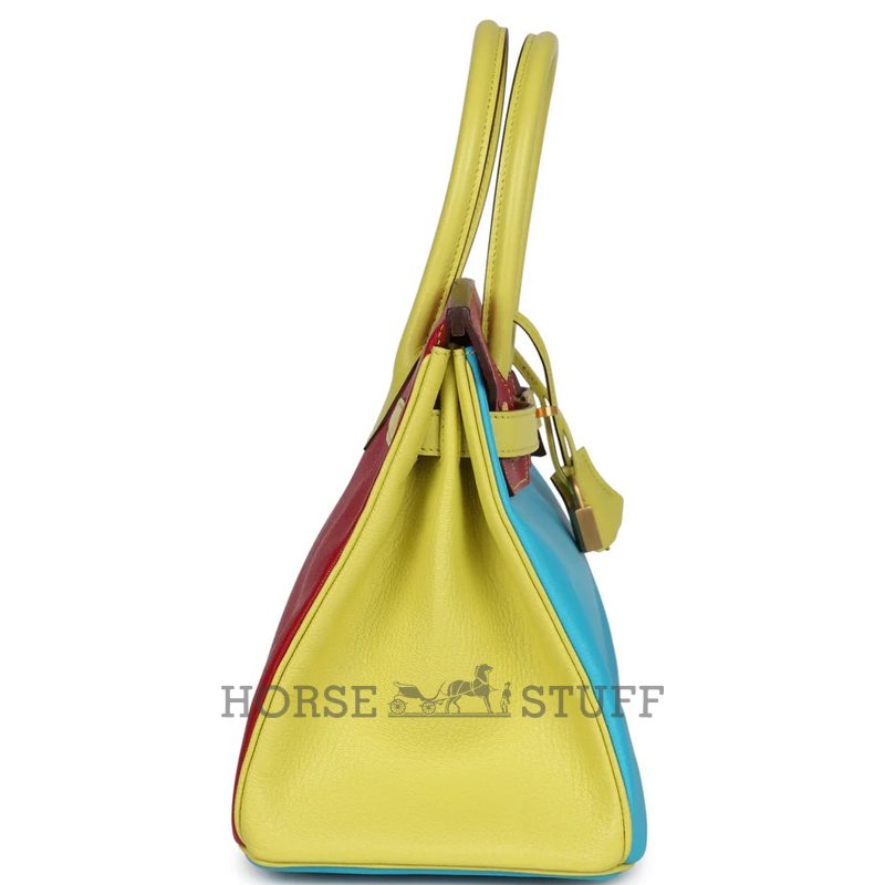 Hermès Birkin 30 Special Order HSS Blue Aztec / Soufre / Rouge Vif Chèvre BGHW