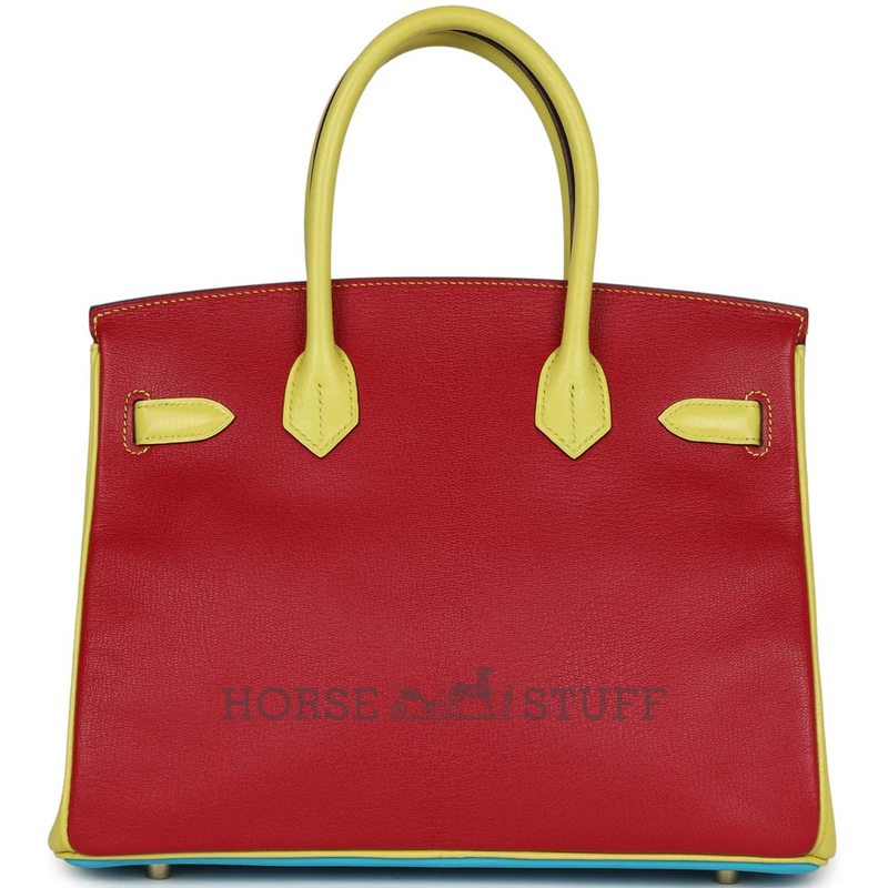Hermès Birkin 30 Special Order HSS Blue Aztec / Soufre / Rouge Vif Chèvre BGHW