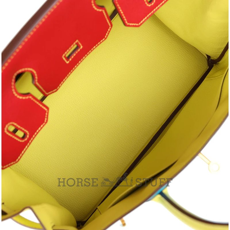 Hermès Birkin 30 Special Order HSS Blue Aztec / Soufre / Rouge Vif Chèvre BGHW