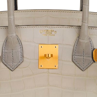Hermès Birkin 30 Special Order HSS Beton / Gris Perle Matte Crocodile Alligator BGHW